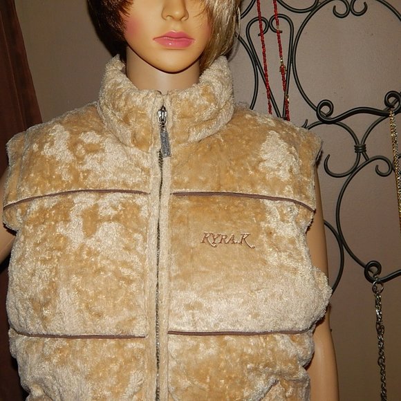 Krya.k Women's M Equestrian Tan Down Filled Fleece Puffer Vest Jacket Kyra K - Picture 2 of 9